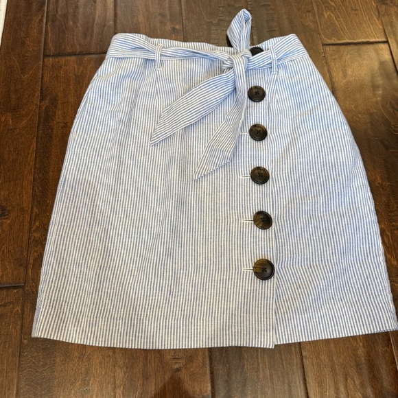 Boden Leonora Striped Tie Waist Pencil Skirt Blue White size 6P Linen Blend - Picture 2 of 9